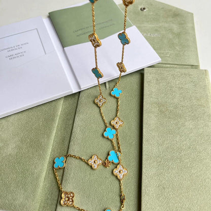 [baslovejewels]CLOVER 20 MOTIFS TURQUOISE DIAMOND NECKLACE
