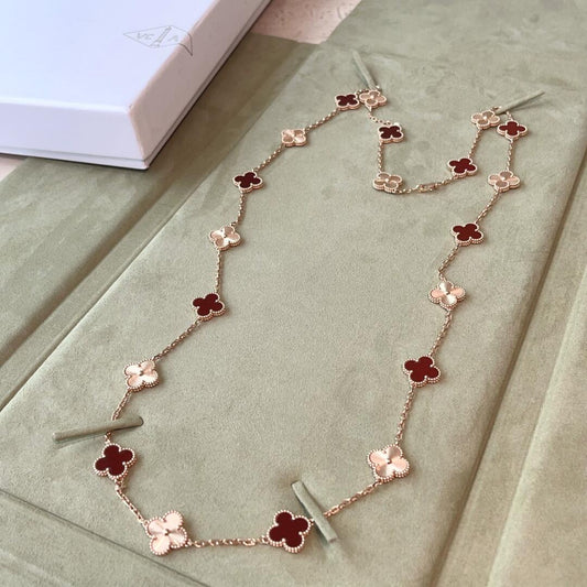 [baslovejewels]CLOVER 20 MOTIFS LASER CARNELIAN NECKLACE
