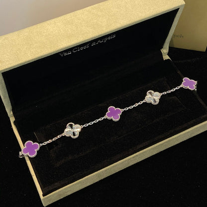 [baslovejewels]CLOVER  5 MOTIFS  PURPLE VIOLET BRACELET SILVER