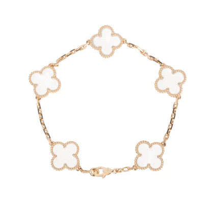 [baslovejewels]CLOVER 5 MOTIF ROCK CRYSTAL PINK GOLD BRACELET