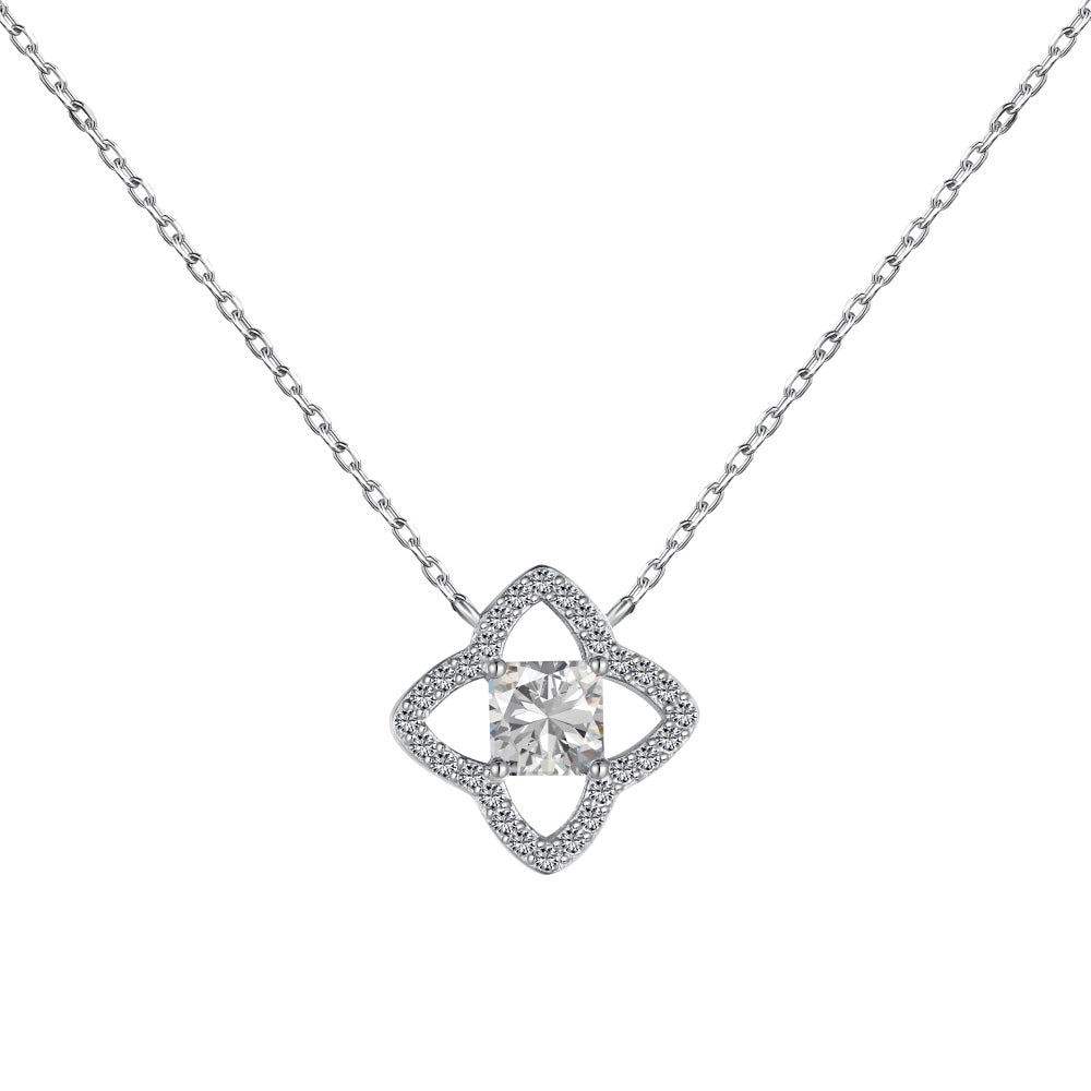 [baslovejewels]Exquisite Flower Shape Princess Cut Necklace