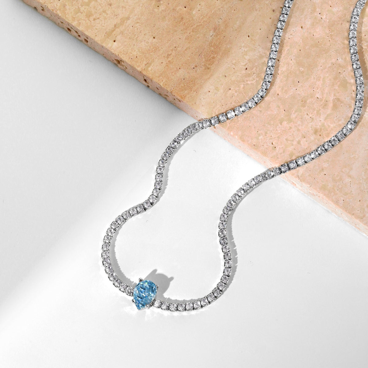 [baslovejewels]1.0 carat Unique Pear Cut Tennis Necklace