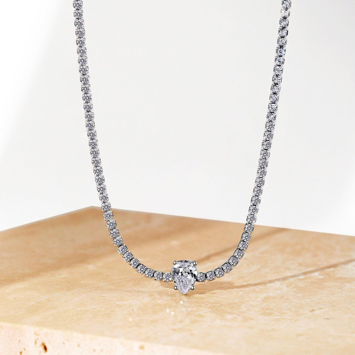 [baslovejewels]1.0 carat Unique Pear Cut Tennis Necklace