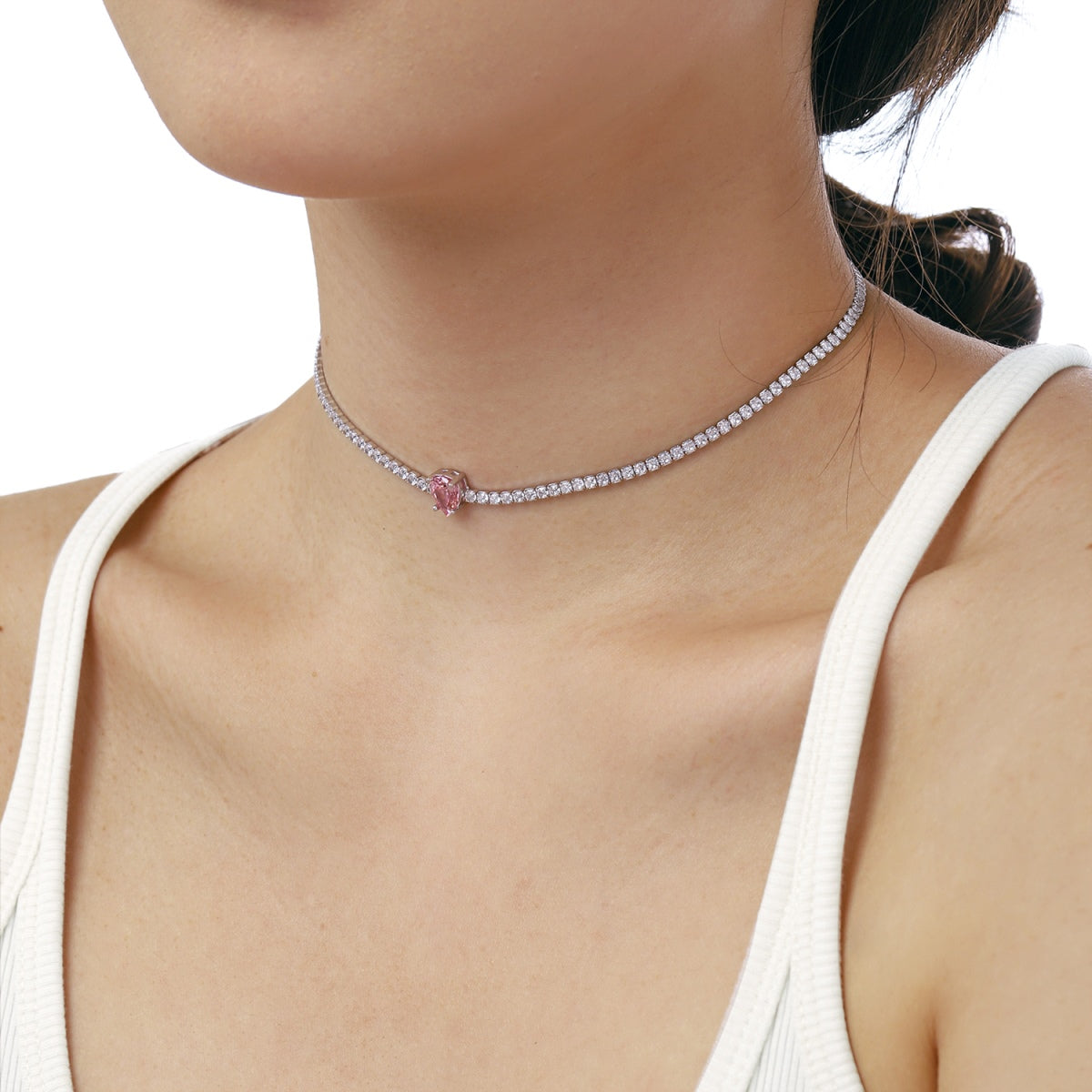 [baslovejewels]1.0 carat Unique Pear Cut Tennis Necklace