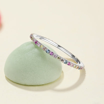 [baslovejewels]Ornate Colorful Round Cut Tennis Ring