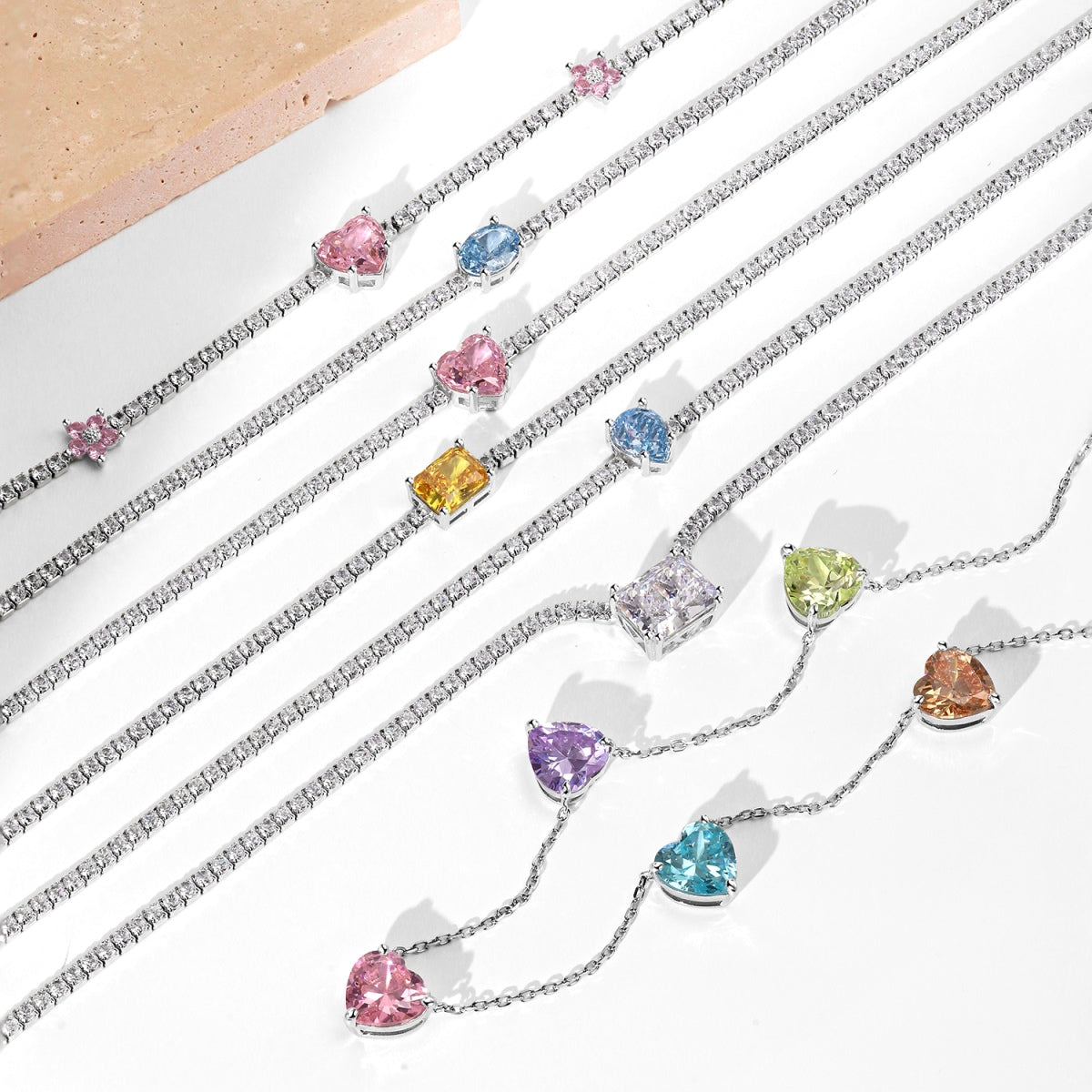 [baslovejewels]Dazzling Pink Heart Flower Necklace