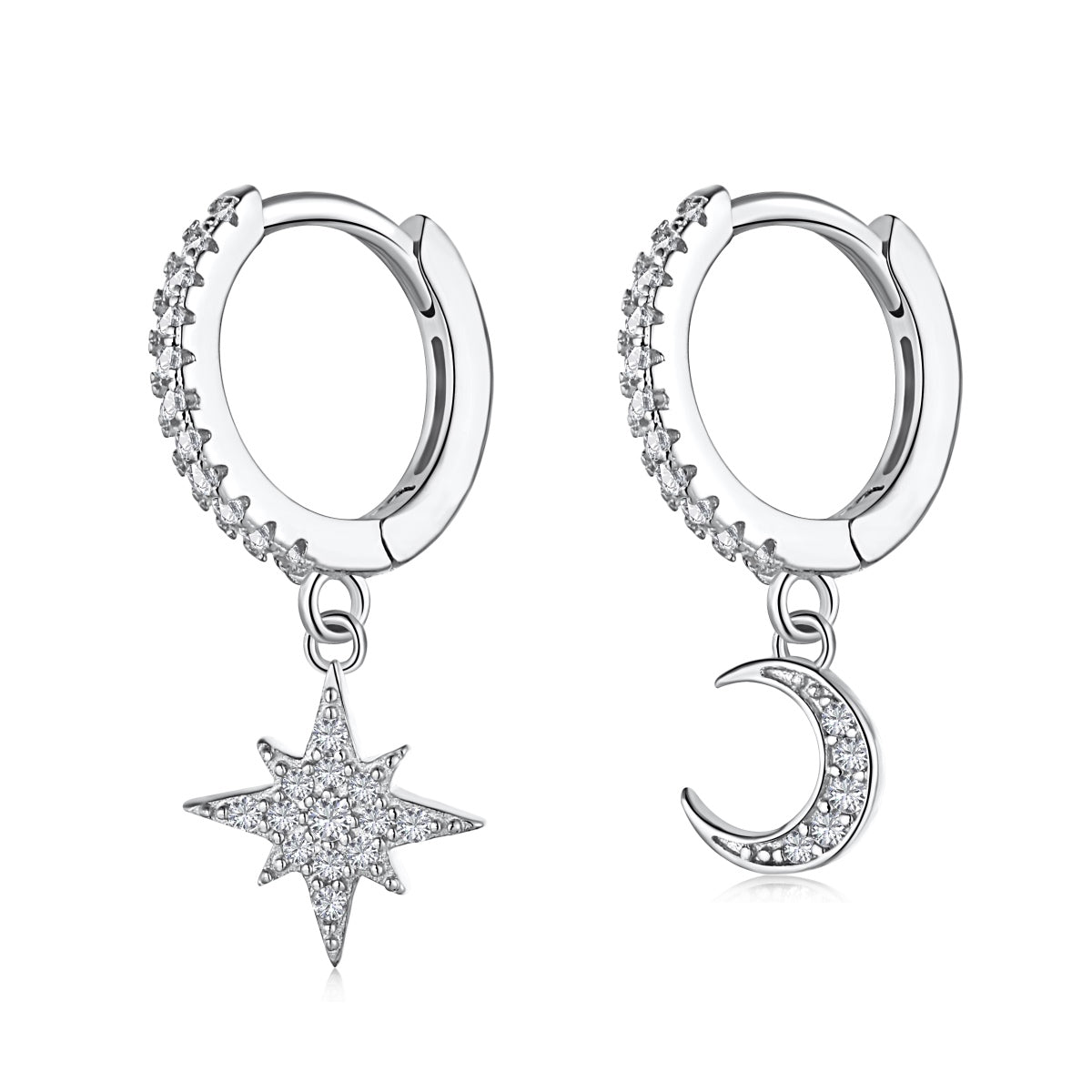 [baslovejewels]Star and Moon Asymmetric Earrings