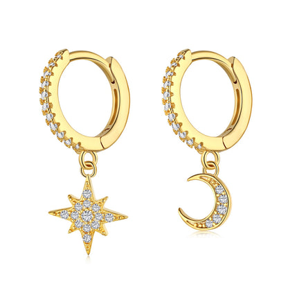 [baslovejewels]Star and Moon Asymmetric Earrings