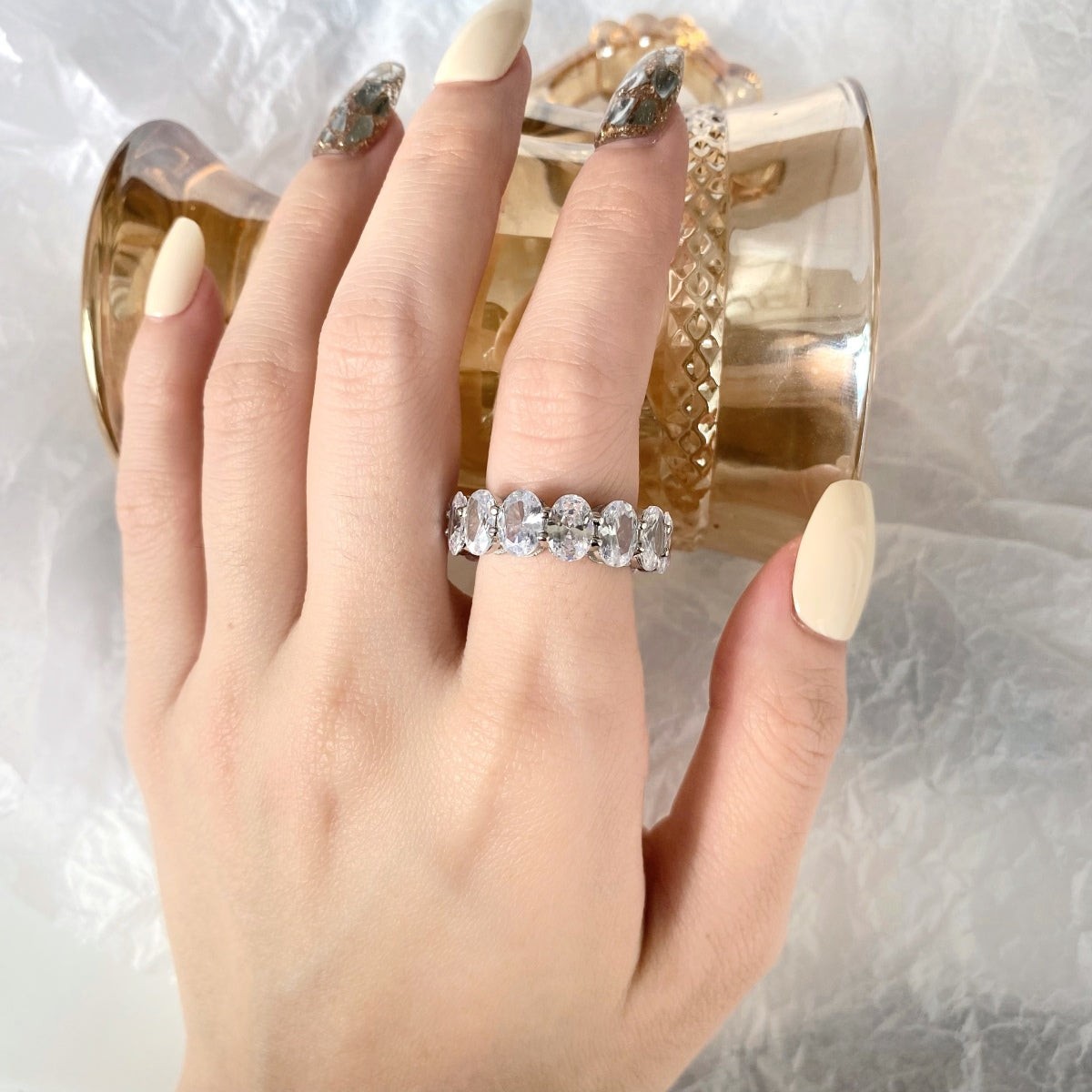 [baslovejewels]Dainty Elongated Cushion Cut Tennis Ring