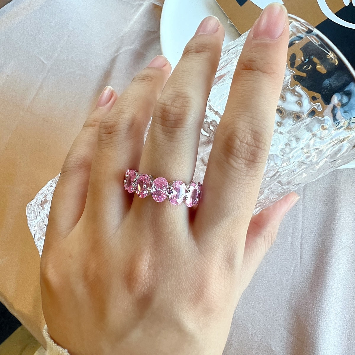 [baslovejewels]Dainty Elongated Cushion Cut Tennis Ring