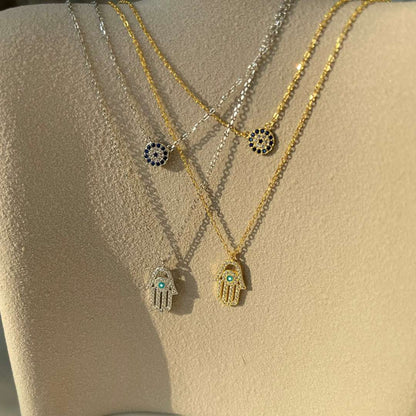 [baslovejewels]Demon Eye Hamsa Palm Necklace