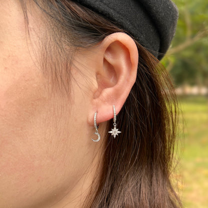 [baslovejewels]Star and Moon Asymmetric Earrings