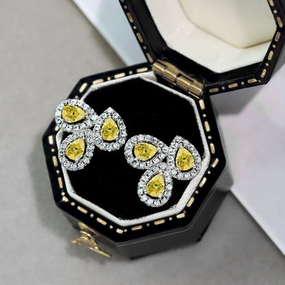 [baslovejewels]Ornate Flower Shape Pear Cut Lover Earrings