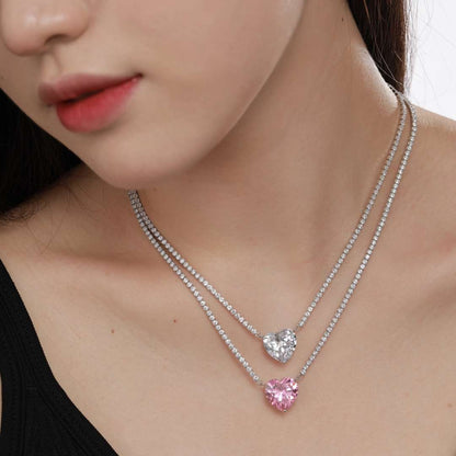 [baslovejewels]8.0 Carat Versatile Colorful Sweet Heart-Shaped Tennis Necklace