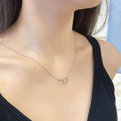 [baslovejewels]Sterling Silver Love Double Ring Necklace