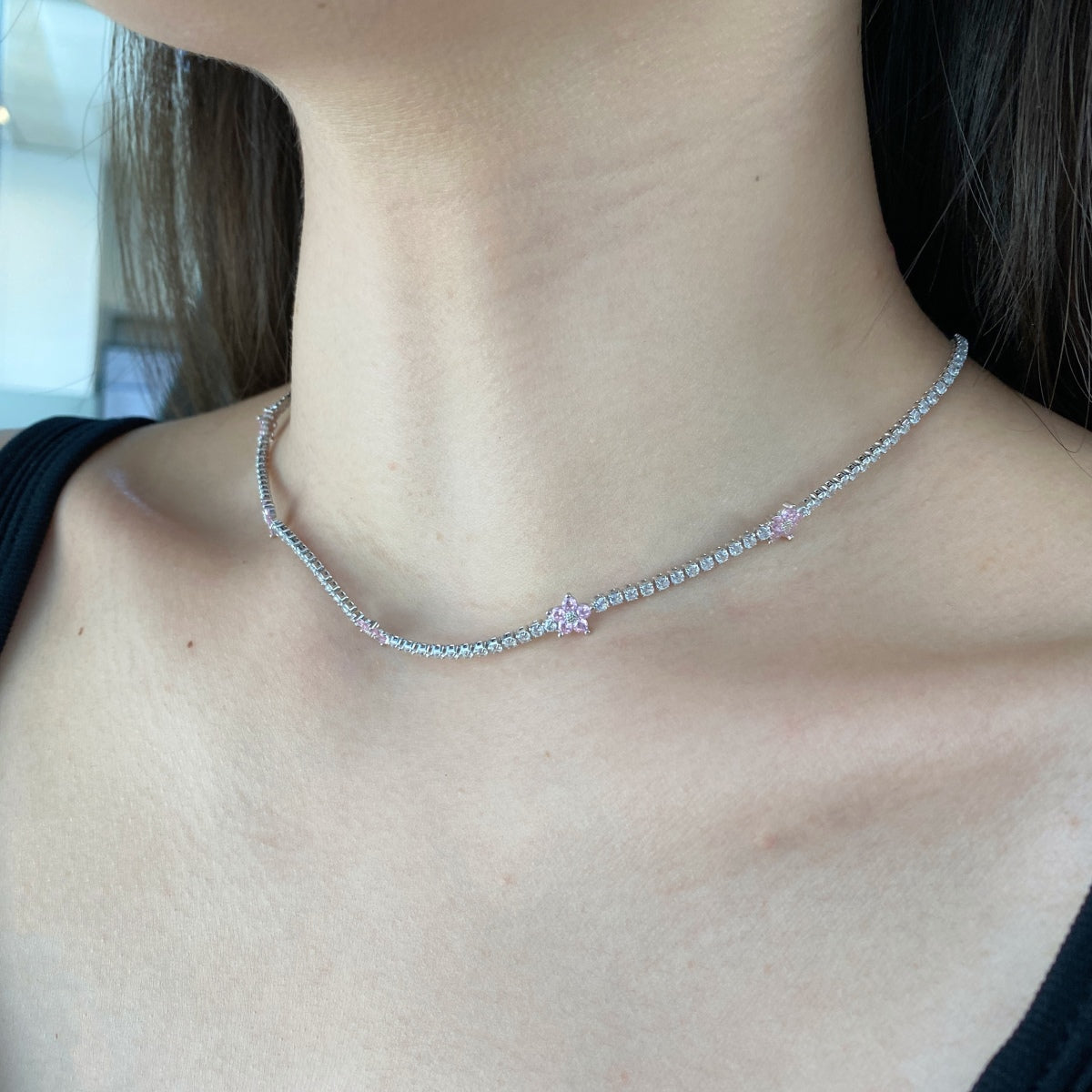 [baslovejewels]Luxurious Colorful Flower Tennis Necklace