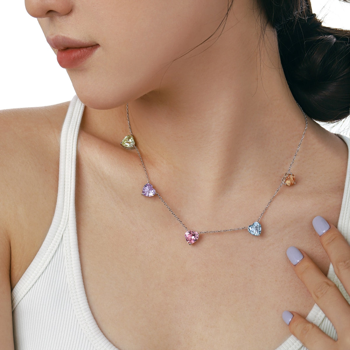 [baslovejewels]Sparkling Colorful Heart Cut Necklace