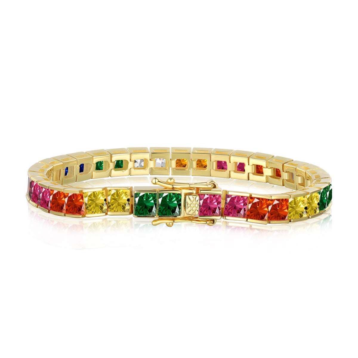 [baslovejewels]Radiant Colorful Princess Cut Tennis Bracelet