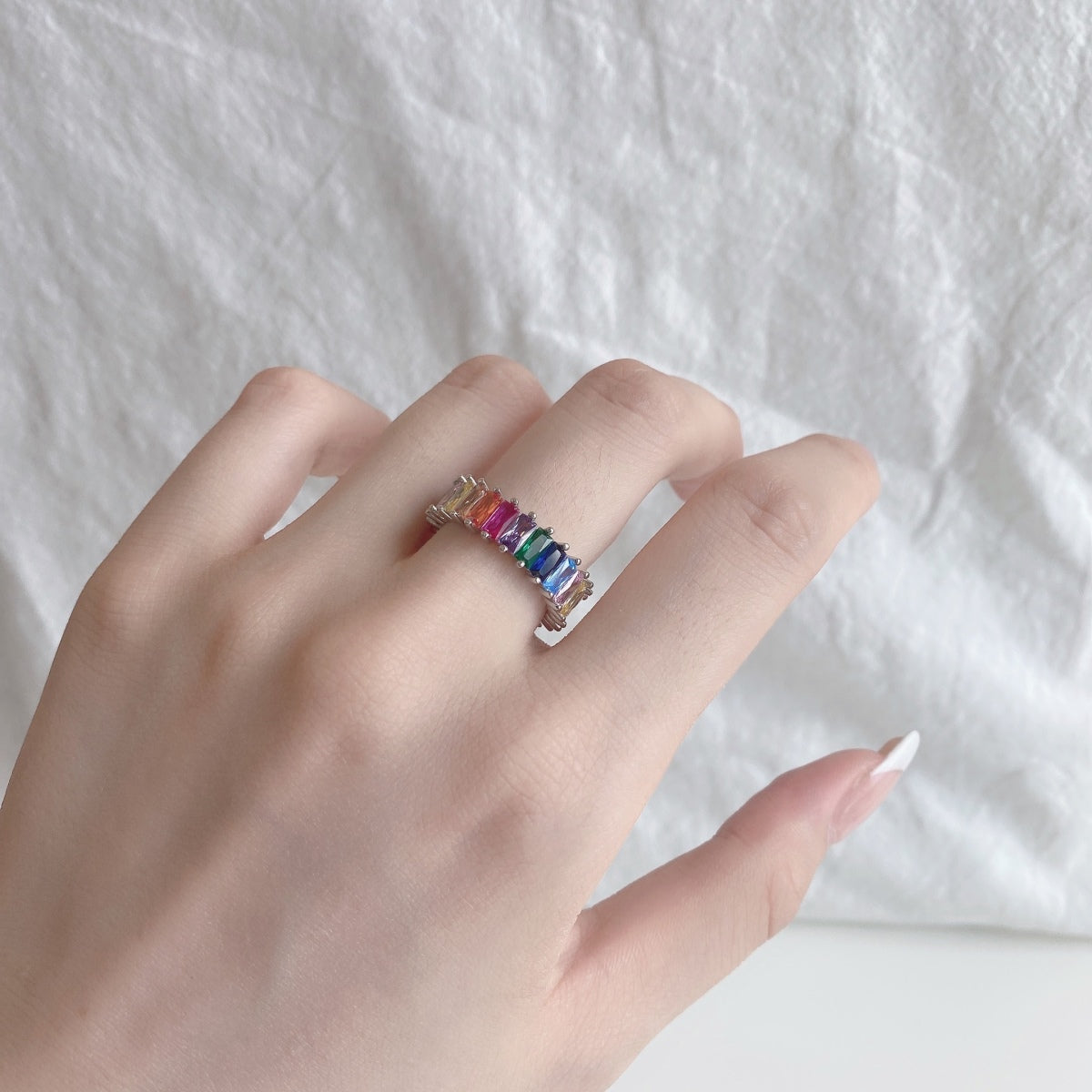[baslovejewels]Unique Colorful Radiant Cut RIng