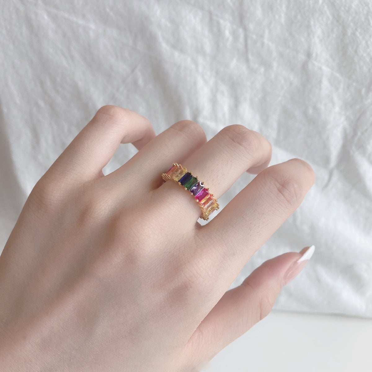 [baslovejewels]Unique Colorful Radiant Cut RIng