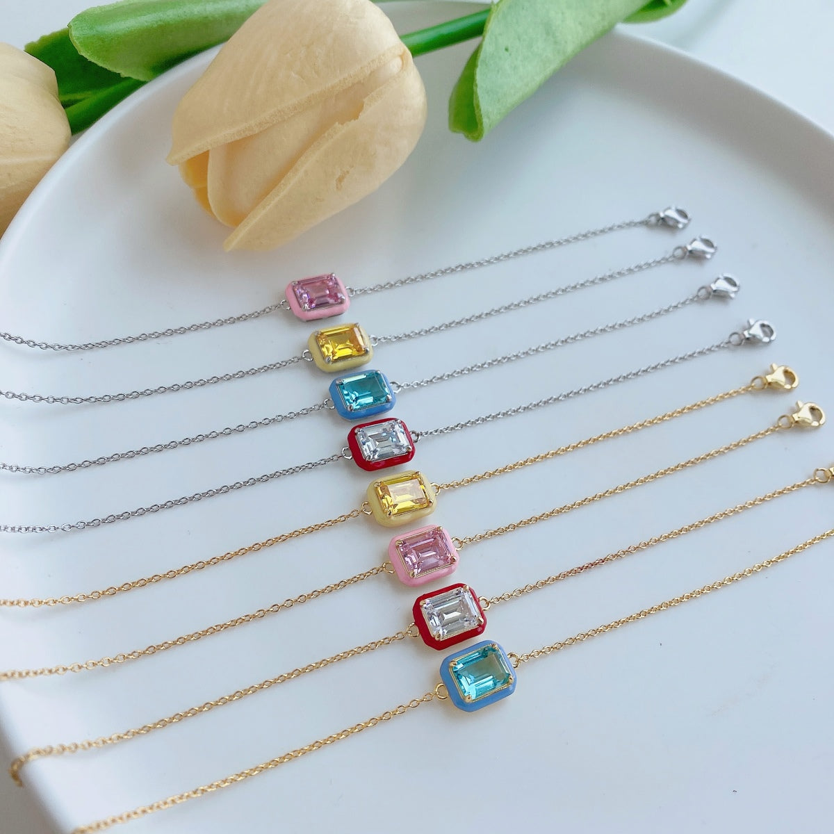 [baslovejewels]2.0 Carat Sparkling Colorful Emerald Cut Daily Bracelet