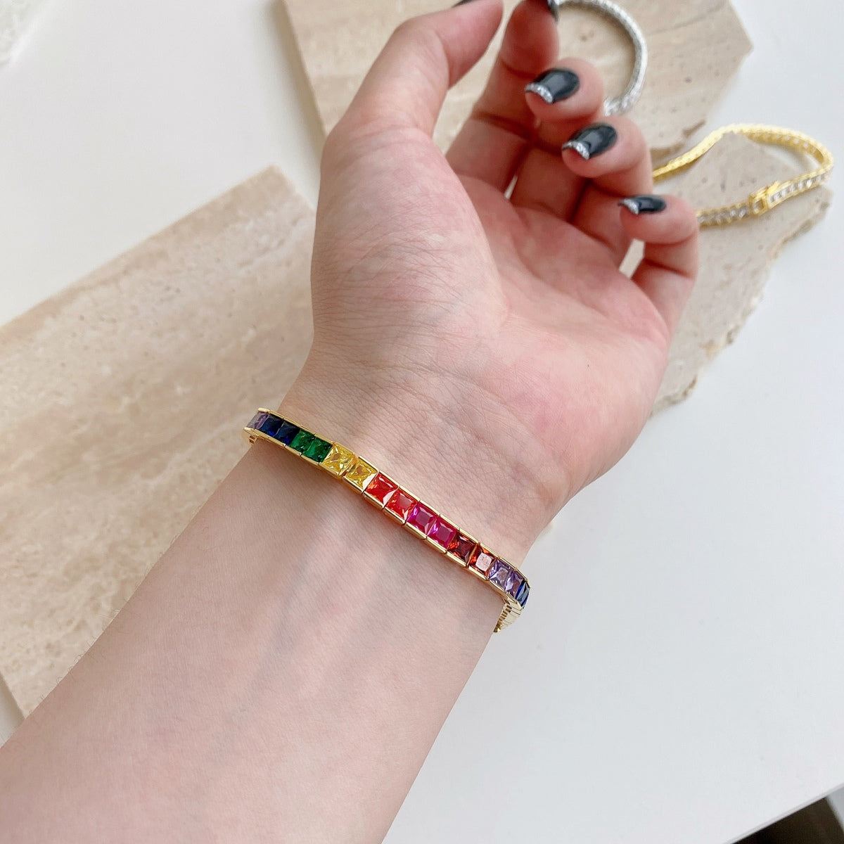 [baslovejewels]Radiant Colorful Princess Cut Tennis Bracelet