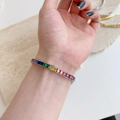 [baslovejewels]Radiant Colorful Princess Cut Tennis Bracelet