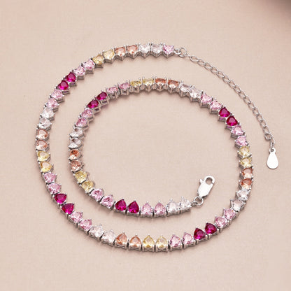 [baslovejewels]Sparkling Colorful Full Heart Tennis Necklace