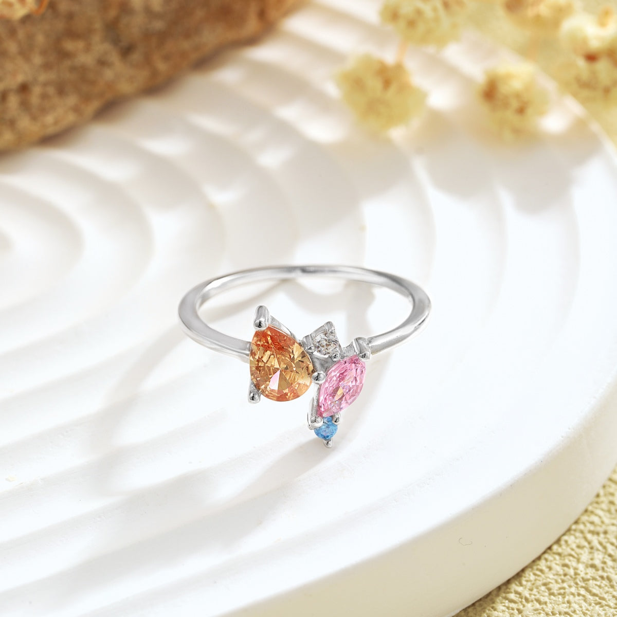 [baslovejewels]Radiant Colorful Multi Cut Daily Ring