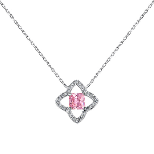 [baslovejewels]Exquisite Flower Shape Princess Cut Necklace