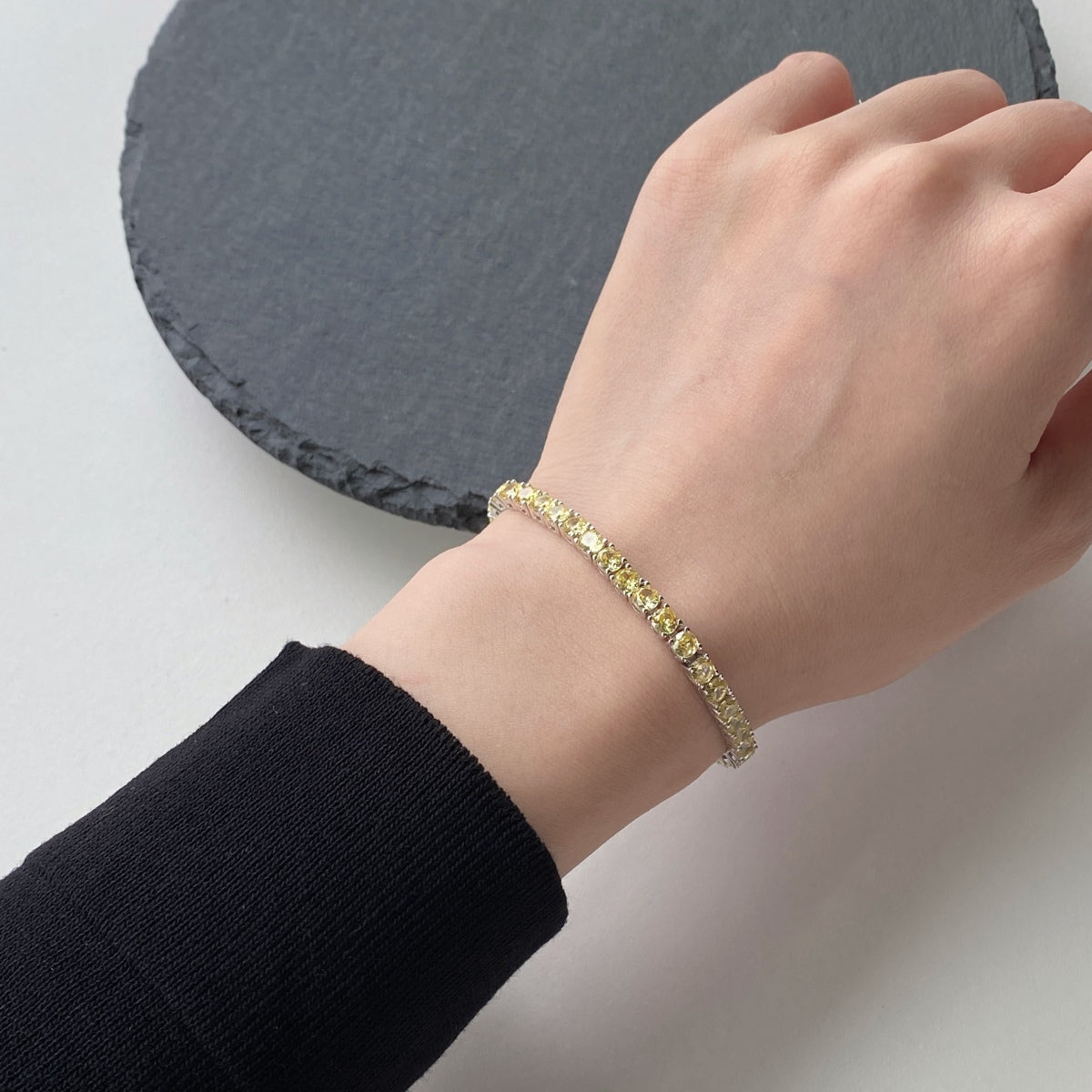 [baslovejewels]Ornate Dazzling Round Cut Tennis Bracelet