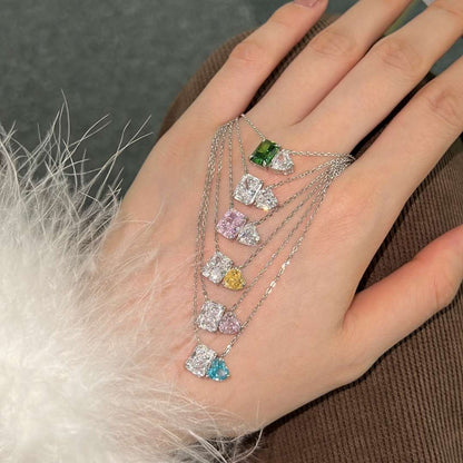 [baslovejewels]Dazzling Square & Heart Shape Necklace