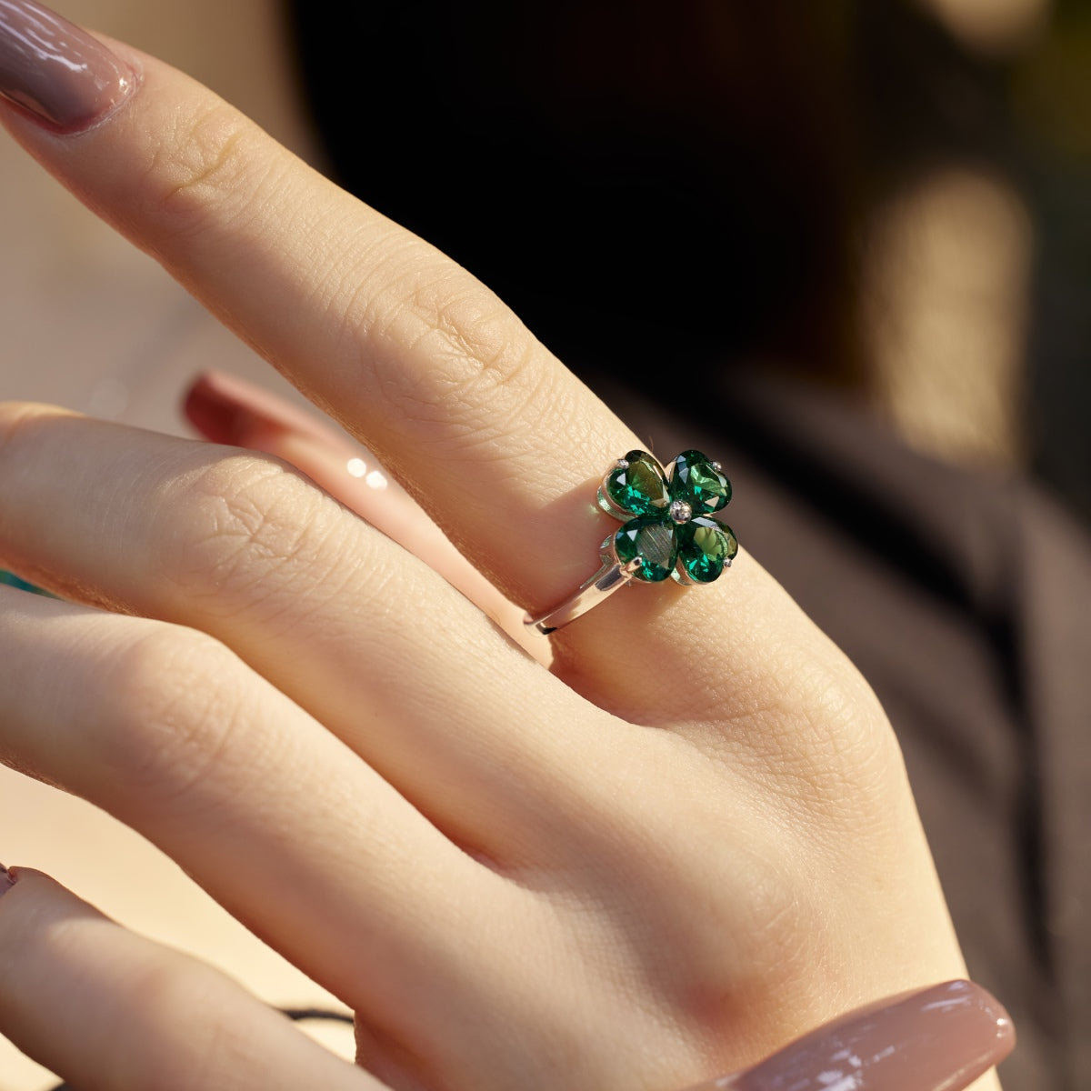 [baslovejewels]Heart-shaped Four-Leaf Clover Ball Ring