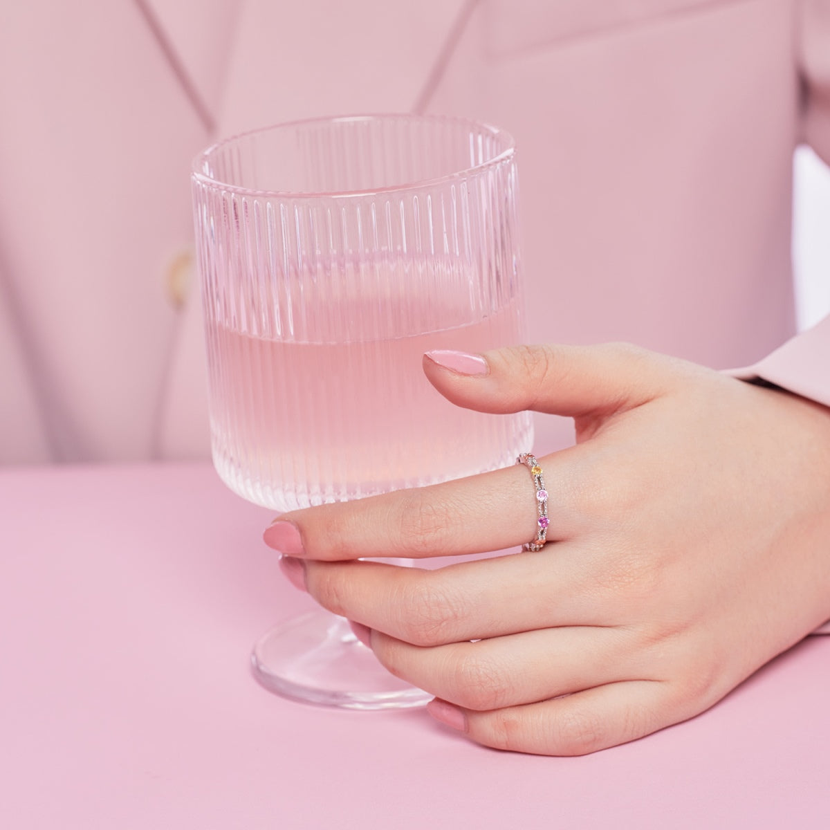 [baslovejewels]Sparkling Colorful Round Cut Tennis Ring