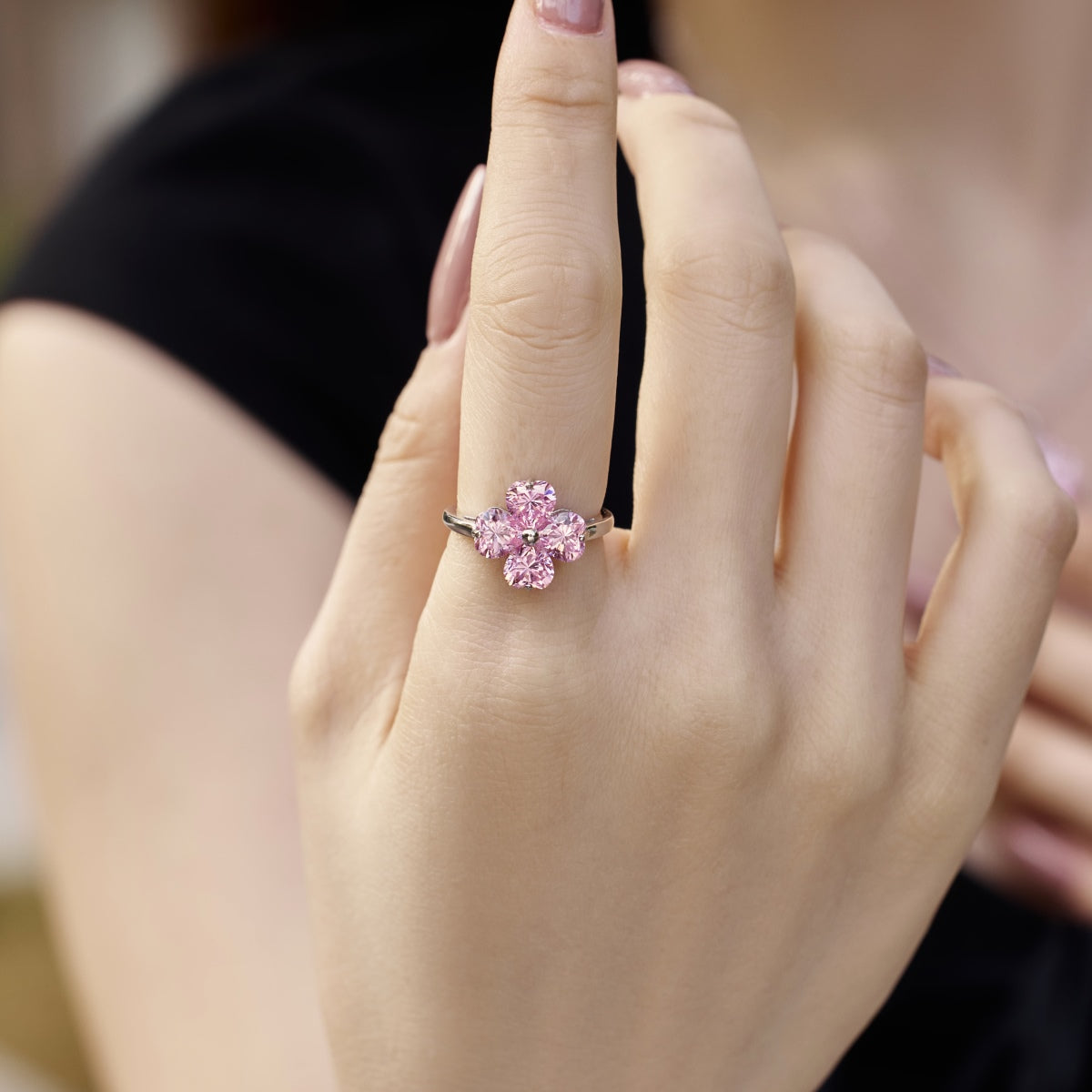 [baslovejewels]Heart-shaped Four-Leaf Clover Ball Ring