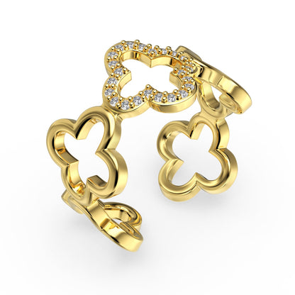 [baslovejewels]Hollow Design Four-Leaf Clover Flower Shape Ring