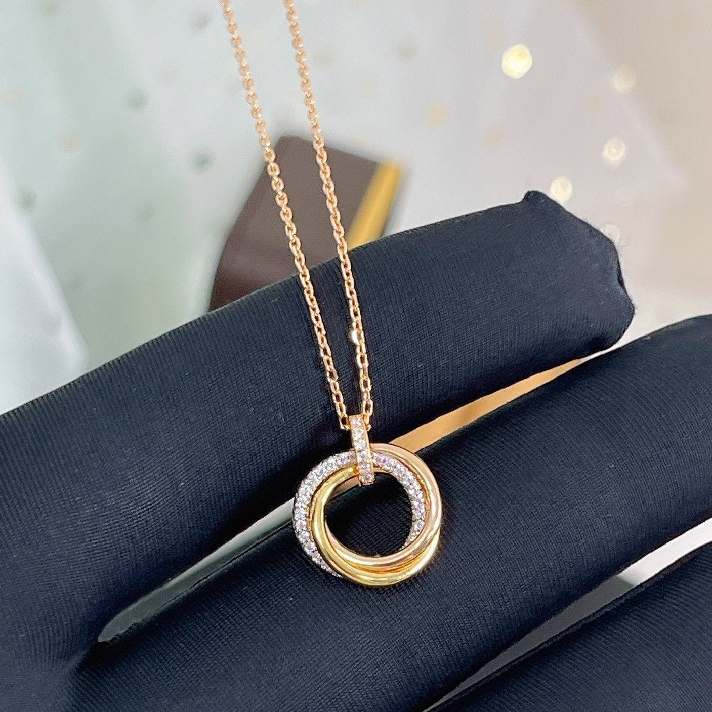 [baslovejewels]TRINITY NECKLACE SILVER GOLD PINK GOLD DIAMONDS