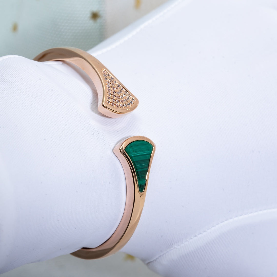 [baslovejewels]DREAM BRACELET OPEN MALACHITE PINK GOLD