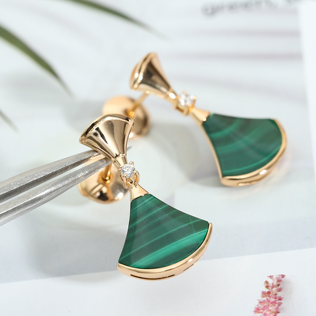 [baslovejewels]DREAM MALACHITE PINK GOLD EARRINGS