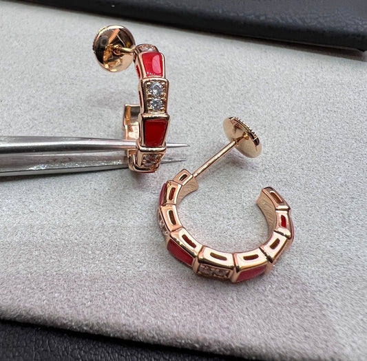 [baslovejewels]SERPENTI CARNELIAN PINK GOLD EARRINGS