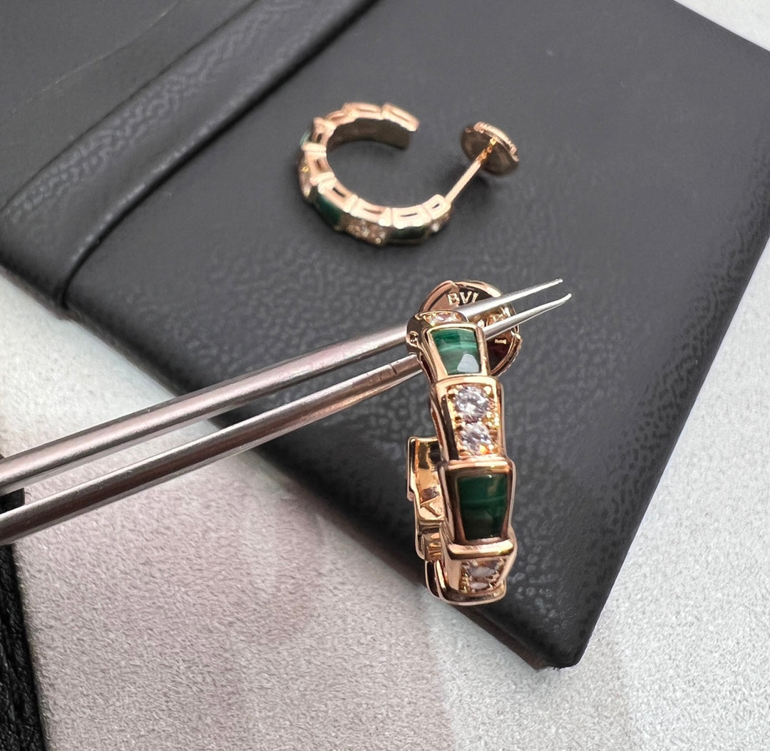 [baslovejewels]SERPENTI MALACHITE PINK GOLD EARRINGS
