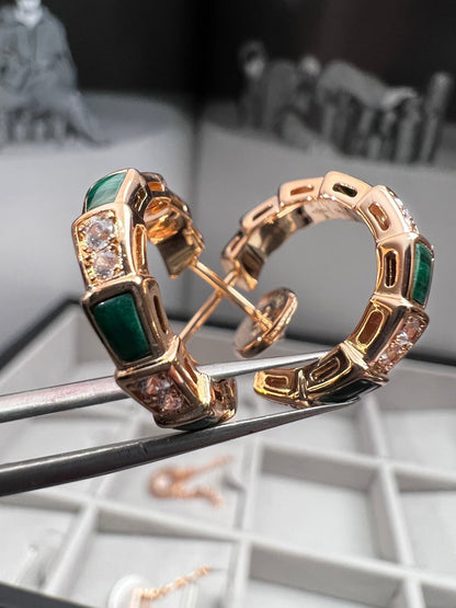 [baslovejewels]SERPENTI MALACHITE PINK GOLD EARRINGS