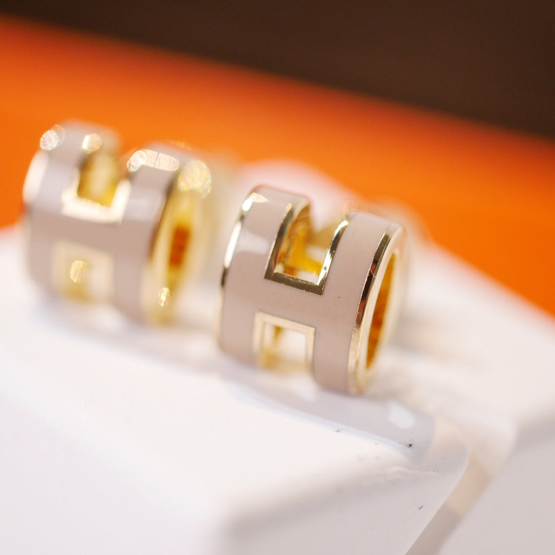 [baslovejewels]MINI POP H GOLD EARRINGS GREY