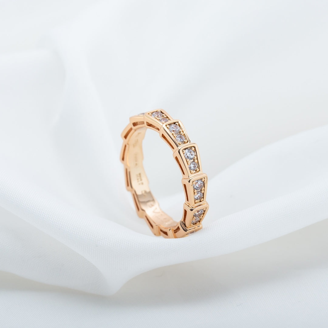 [baslovejewels]SERPENTI RING PINK GOLD DIAMOND PAVED 3MM
