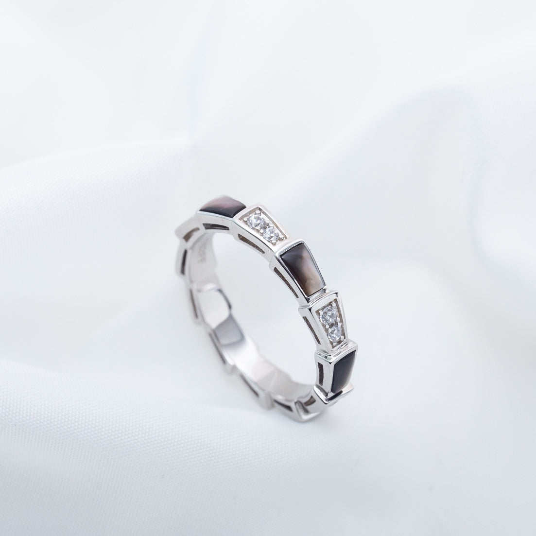 [baslovejewels]SERPENTI RING SILVER  DIAMOND BLACK MOP 3MM