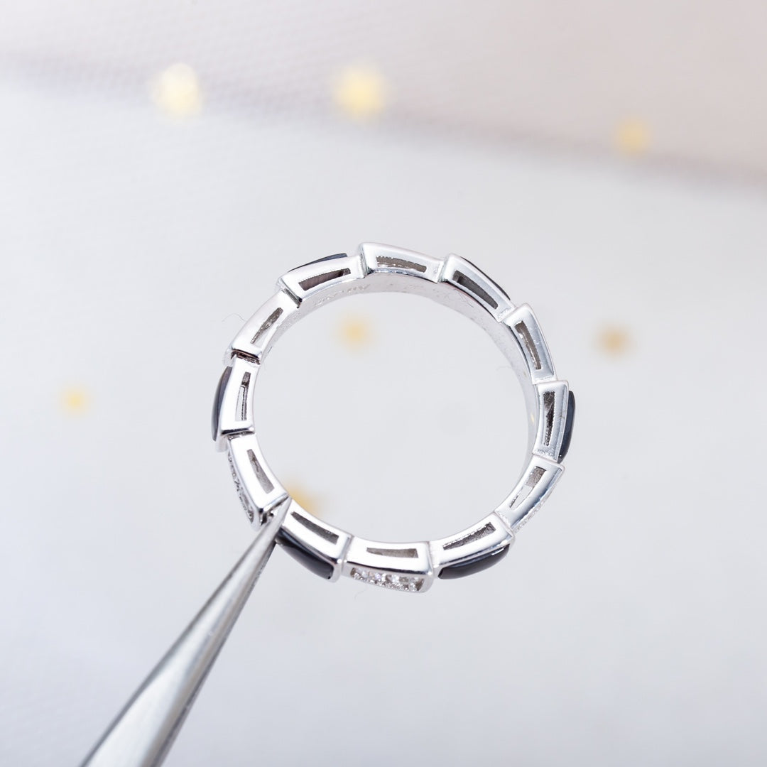 [baslovejewels]SERPENTI RING SILVER  DIAMOND BLACK MOP 3MM