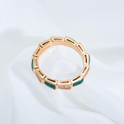 [baslovejewels]SERPENTI RING PINK GOLD MALACHITE DIAMOND 3MM