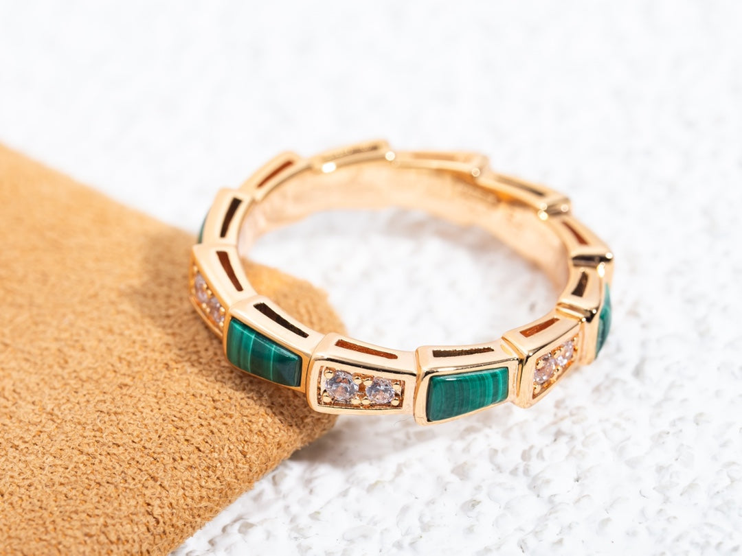 [baslovejewels]SERPENTI RING PINK GOLD MALACHITE DIAMOND 3MM