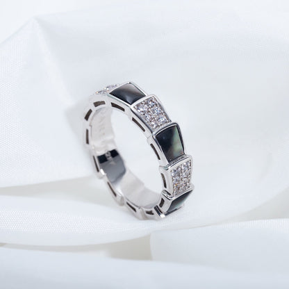 [baslovejewels]SERPENTI RING SILVER DIAMOND BLACK MOP 4MM