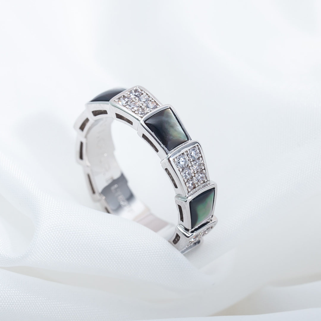 [baslovejewels]SERPENTI RING SILVER DIAMOND BLACK MOP 4MM